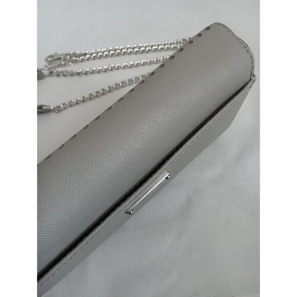 Rebecca Minkoff Genuine Leather Gray Cutout Envelope Flap Crossbody Clutch Bag - Picture 11 of 12